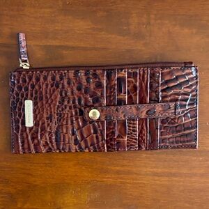 Brahmin Melbourne leather Croc-Embossed Brown credit card case/ wallet.